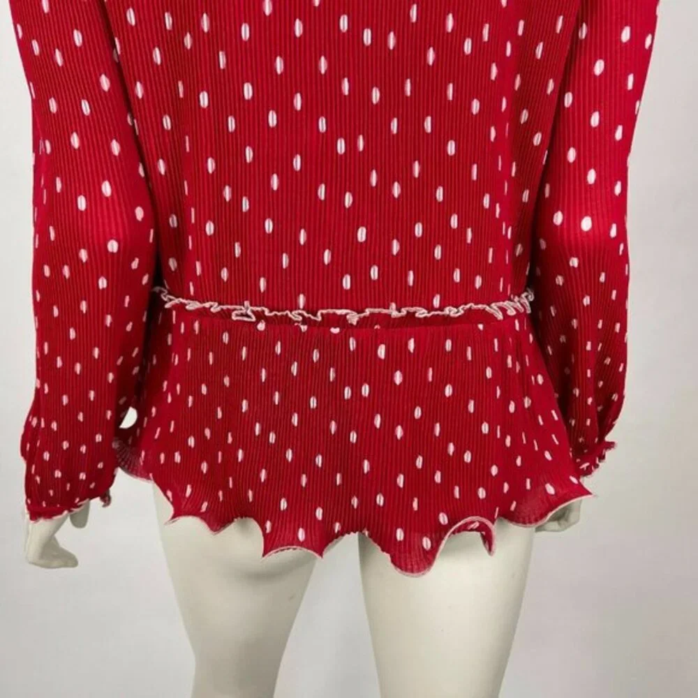 J Crew Ruffle-trim Pleated Top Polka Dot Lined Blouse Long Sleeve Women S NWT‎